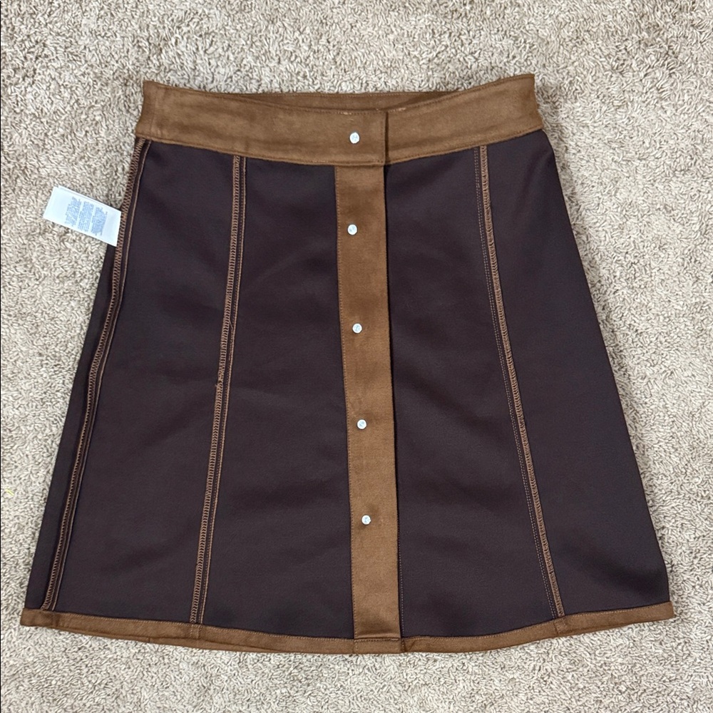 Chaps Brown Vegan Suede Button-Front Mini Skirt SKU1133 - Picture 7 of 10